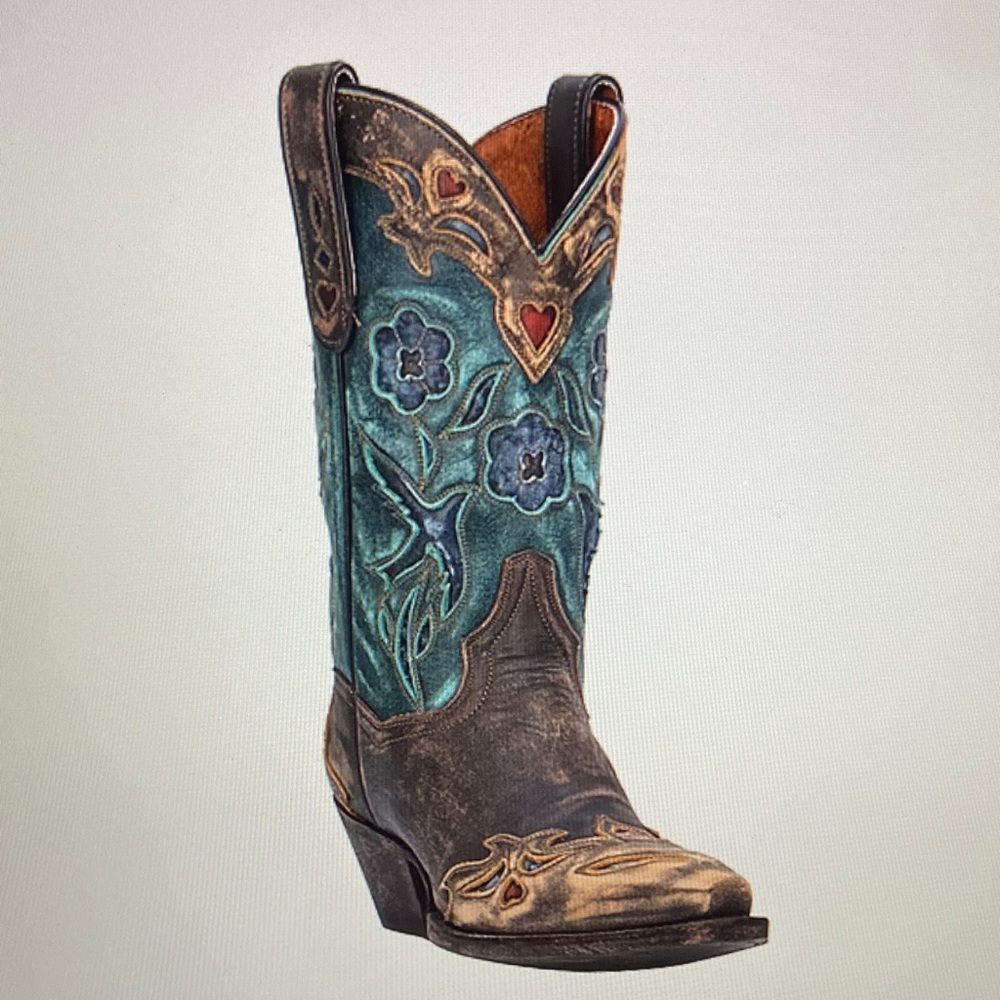 Dan Post Teal and Brown Leather Cowboy Boots